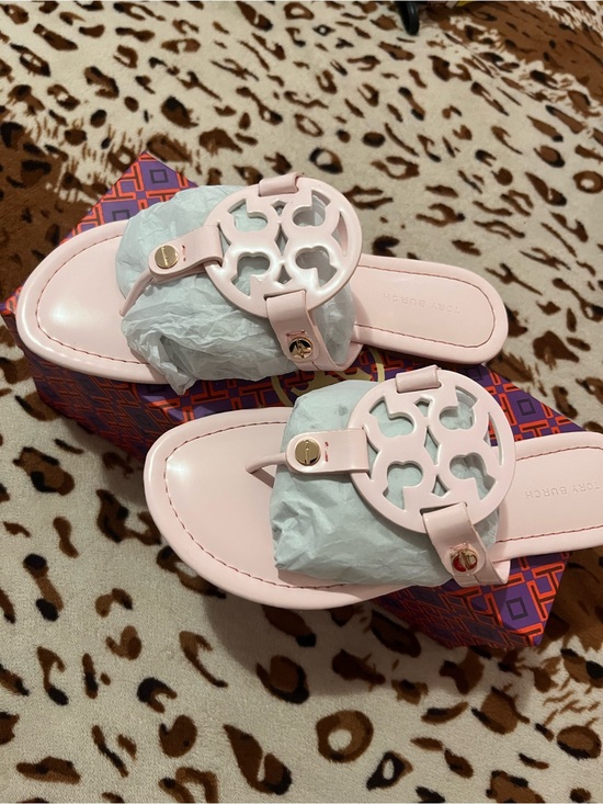 Tory Burch Shoes - Tory Burch Blush Pink Miller Logo Leather Slide Sandals